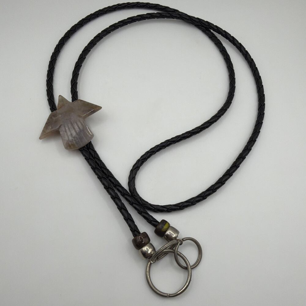 Vintage Bolo Tie Carved Stone Bird Eagle Southwestern on Braided Cord